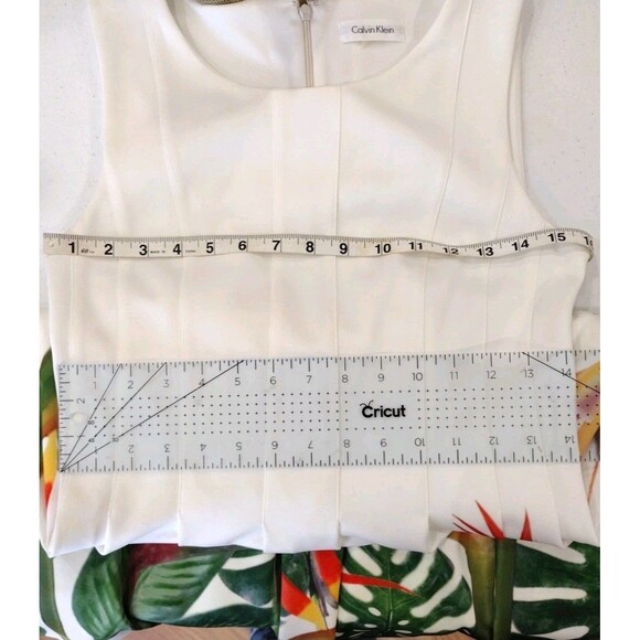Calvin Klein Bird Of Paradise Dress White Orange Green Fit & Flare Stretch Sm - Picture 13 of 14